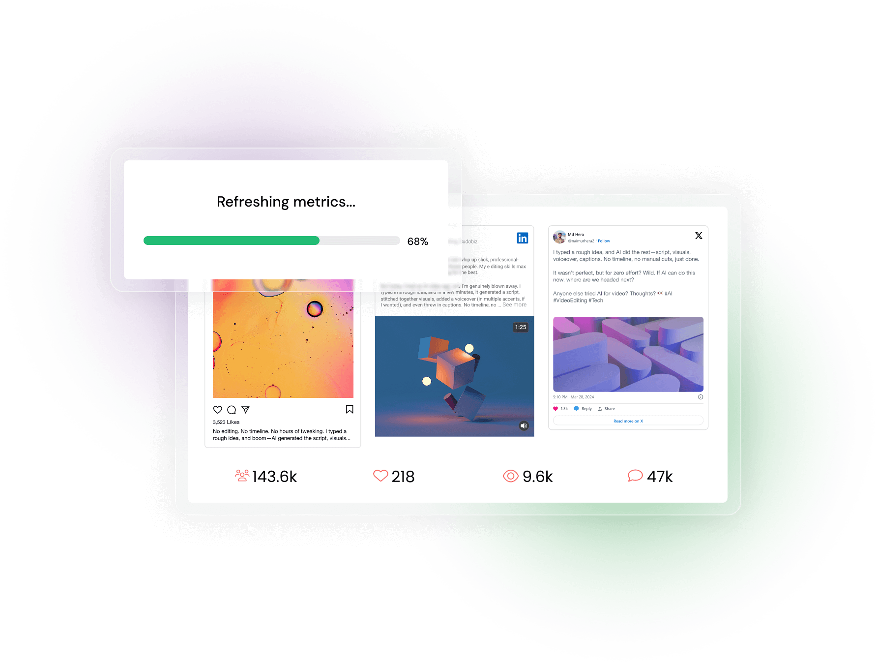 Live data refresh status showing social and coverage metric update schedule